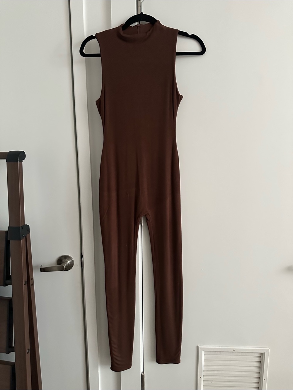 naked wardrobe Sleeveless Brown Mock-Neck Jumpsuit